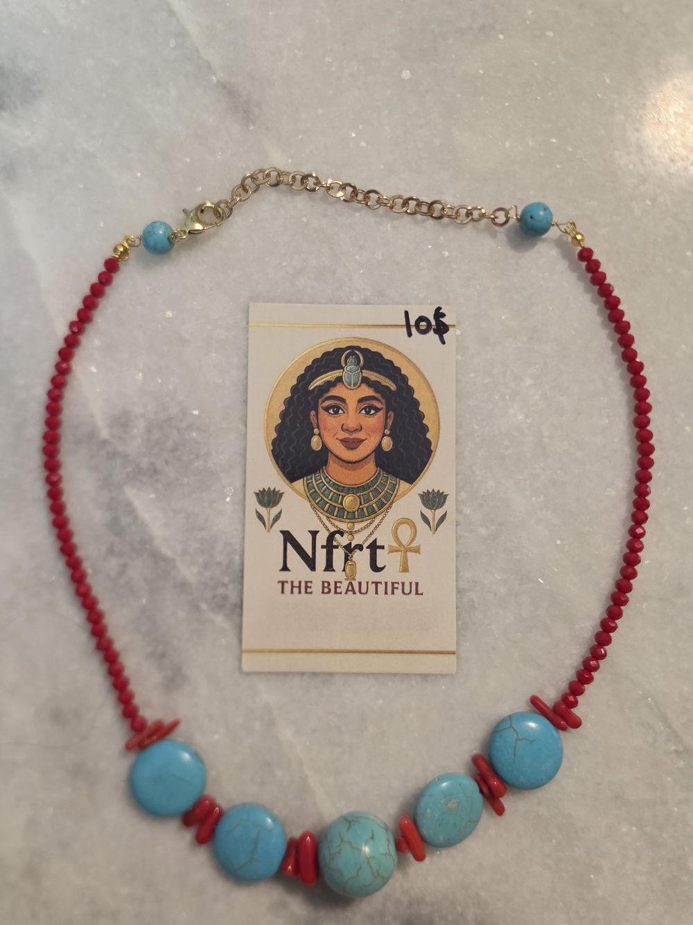 Turquoise & Red Beaded Necklace